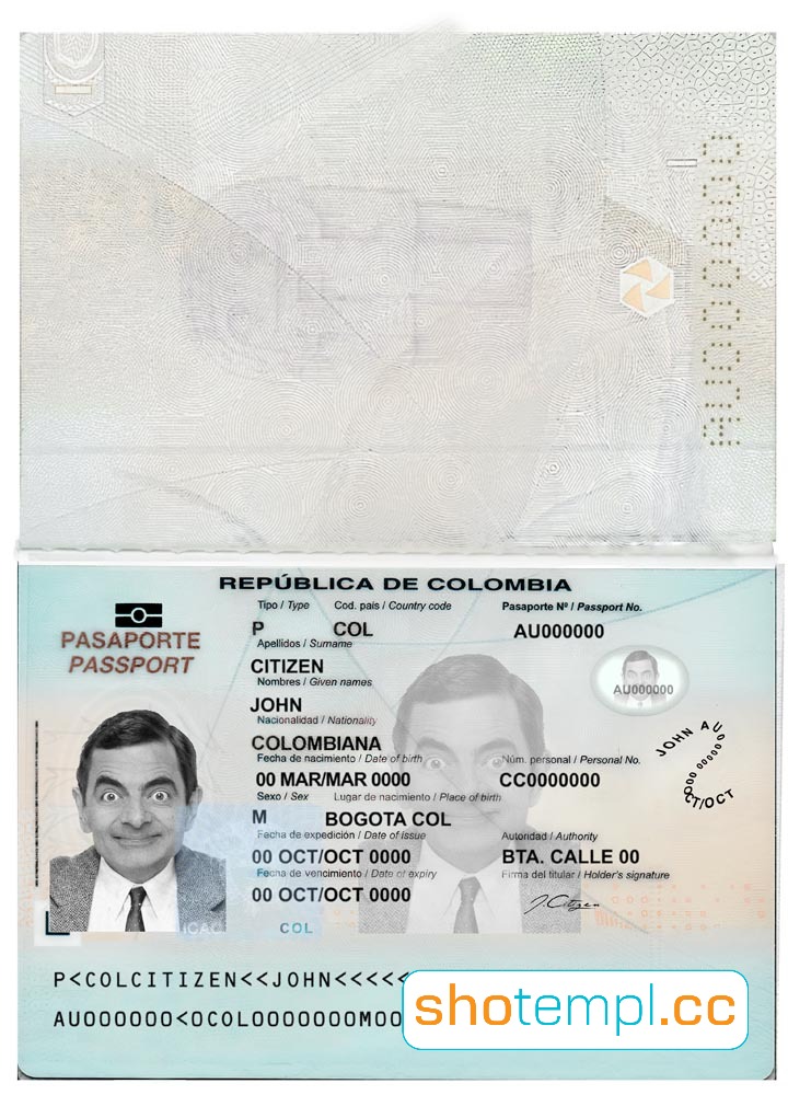 Colombia Passport PSD Template